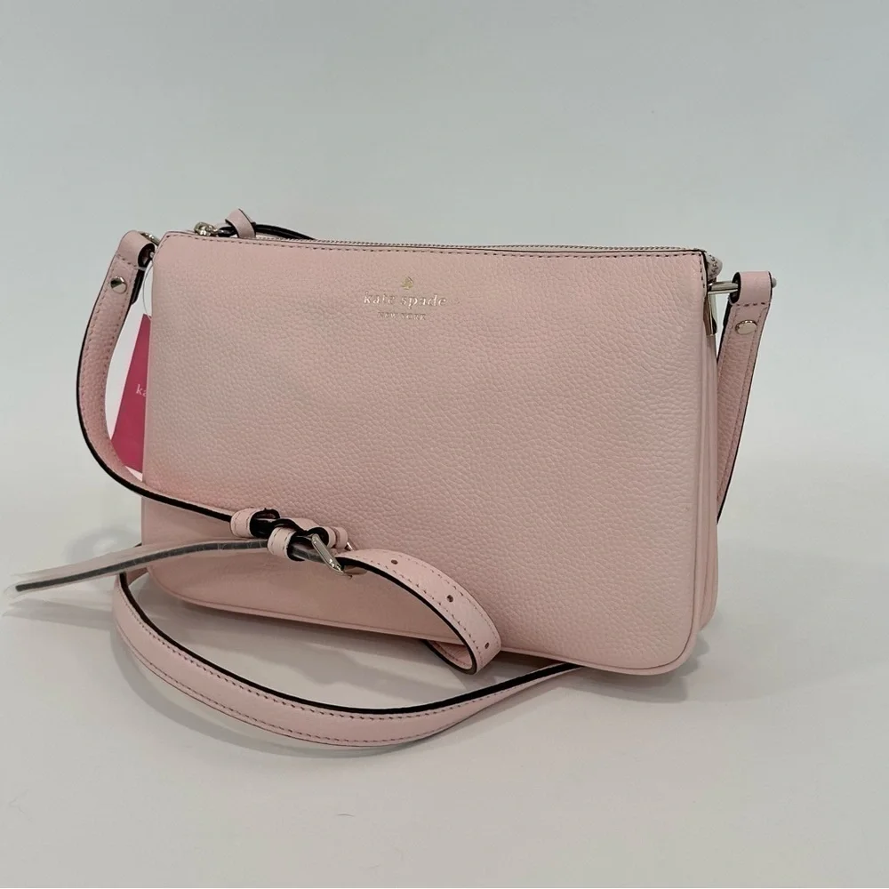 NEW Kate Spade Jackson Triple Gusset Leather Crossbody Bag Peach Puff Pink